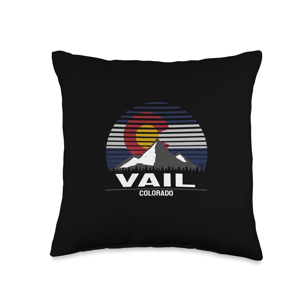 6591 Vail Colorado Flag Mountain Throw Pillow